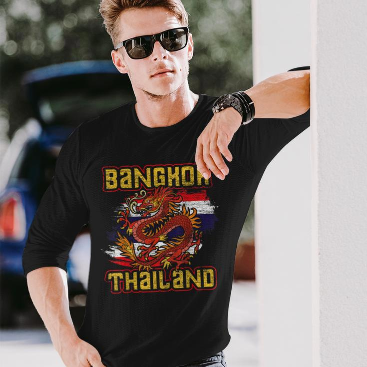 Bangkok Dragon Thai Food Thai Flag Langarmshirts Geschenke für Ihn