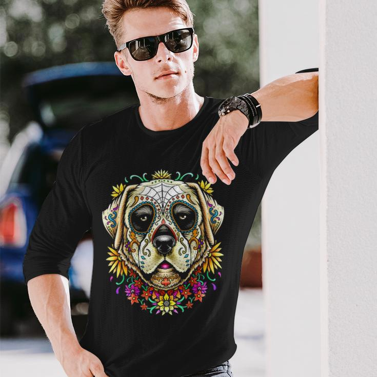 Bdaz Labrador Lab Dog Sugar Skull Day Of The Dead Long Sleeve T-Shirt Gifts for Him