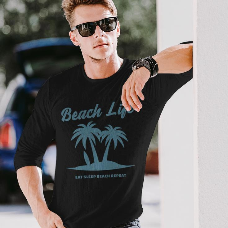 Beach Lifestyle Life Surfer Island Eat Sleep Beach Repeat Long Sleeve T-Shirt Gifts for Him