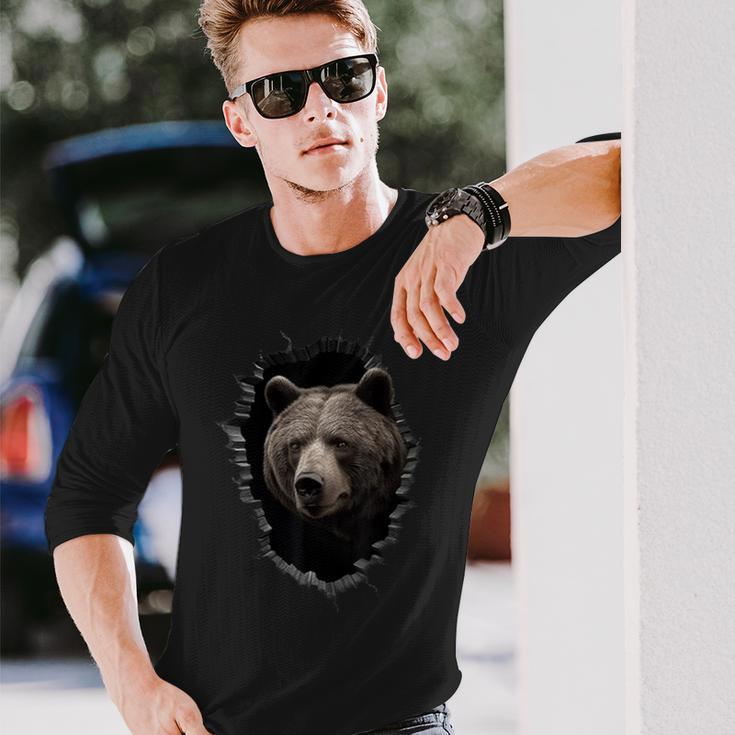 Bear Peeping Out Of The Wall Animal Zoo Bear Long Sleeve T-Shirt Gifts for Him