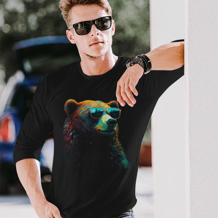 Bear Sunglasses Animal Colourful Forest Animals Bear Long Sleeve T-Shirt Gifts for Him