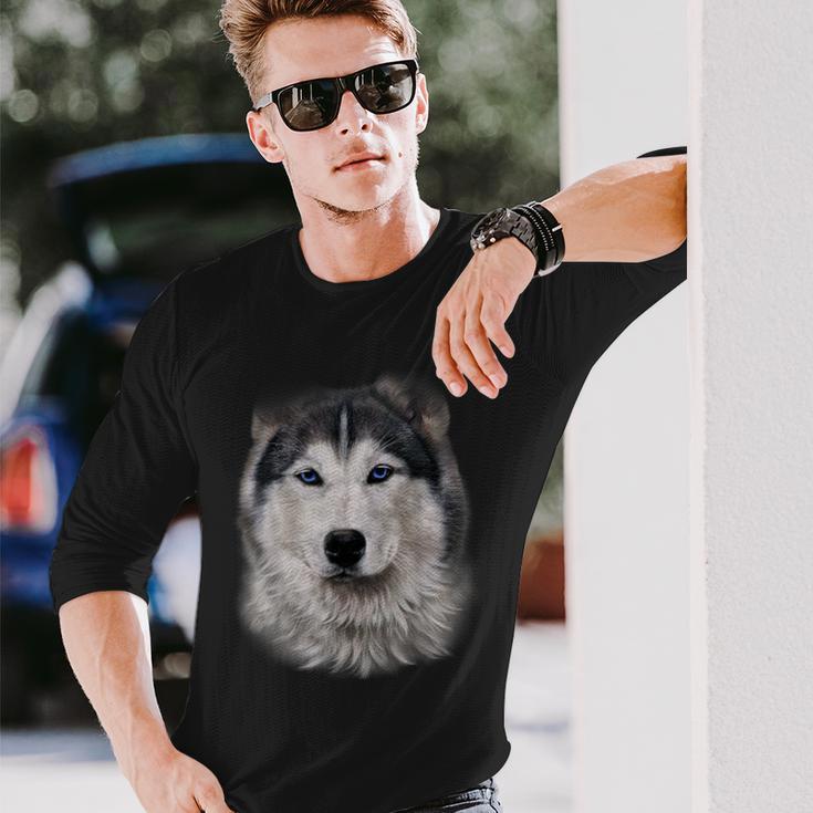 Beautiful Siberian Husky Dog Face Long Sleeve T-Shirt Gifts for Him