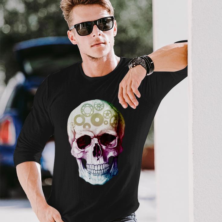 Beautiful Steampunk Multicolor Gear Skull Long Sleeve T-Shirt Gifts for Him