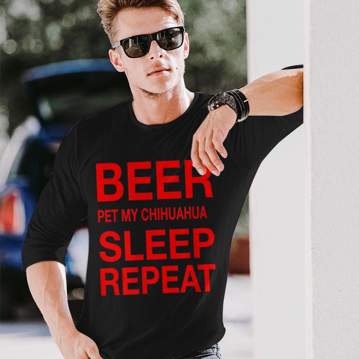 Beer Pet Chihuahua Sleep Repeat Red CDogLove Long Sleeve T-Shirt Gifts for Him