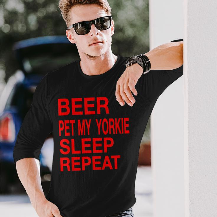 Beer Pet Yorkie Sleep Repeat Red LDogLove Long Sleeve T-Shirt Gifts for Him