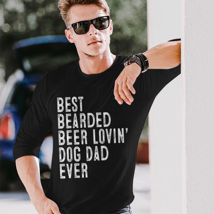 Best Bearded Beer Lovin Dog Dad Pet Lover Owner Long Sleeve T-Shirt Gifts for Him