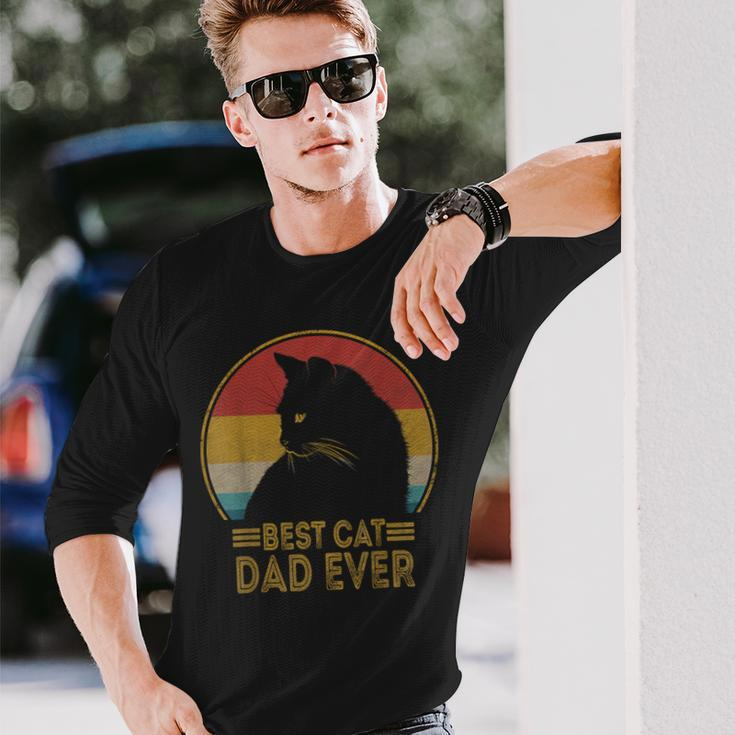 Best Cat Dad Ever Retro Sunset Daddy Cat Father's Day Long Sleeve T-Shirt Gifts for Him