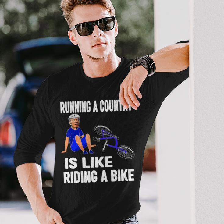 Biden Falls Off Bike Joe Biden Falling Off His Bicycle Long Sleeve T-Shirt Gifts for Him