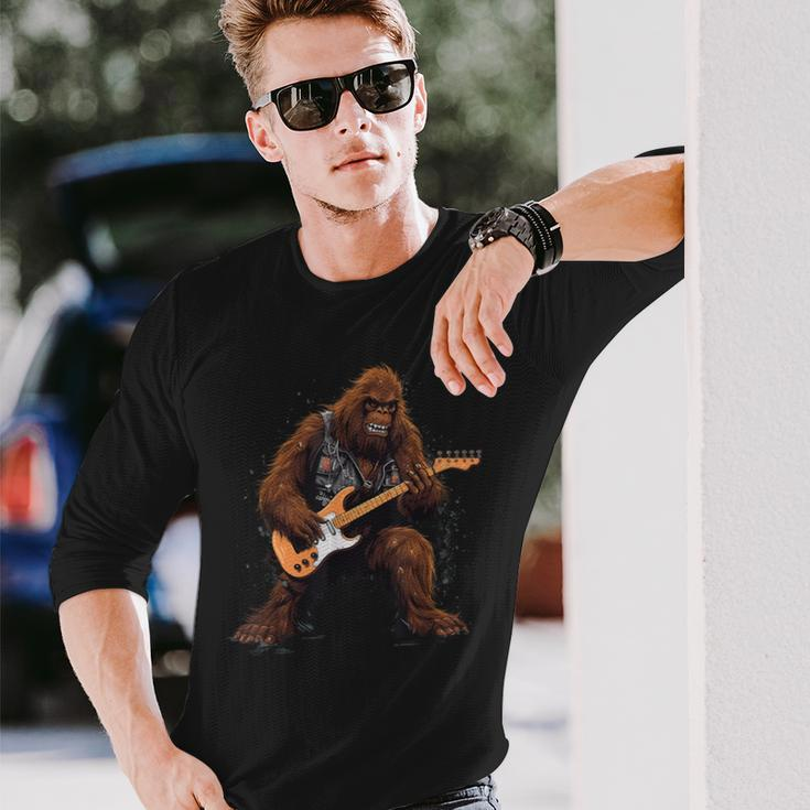 Bigfoot Playing Electric Guitar Rock Music Band Sasquatch Long Sleeve T-Shirt Gifts for Him