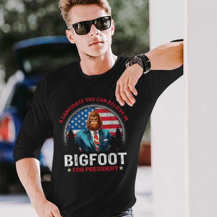 Bigfoot For President Believe Vote Elect Sasquatch Candidate Long Sleeve T-Shirt Gifts for Him