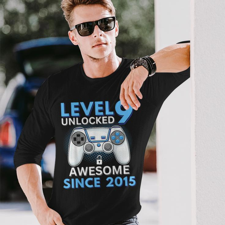 Birthday Boy Level 9 Unlocked Gamer 9 Year Old 9Th Birthday Long Sleeve T-Shirt Gifts for Him