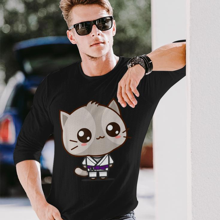 Bjj Brazilian Jiu Jitsu Purple Belt Kawaii Cat Long Sleeve T-Shirt Gifts for Him