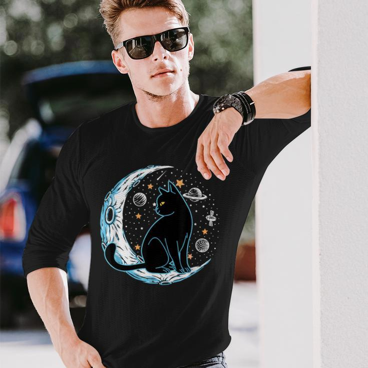 Black Cat Crescent Sailor-Moon Phases Astrology Pet Lover Long Sleeve T-Shirt Gifts for Him