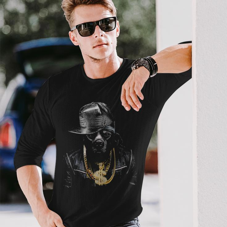 Black Pit Bull Rapper As Hip Hop Artist Dog Long Sleeve T-Shirt Gifts for Him