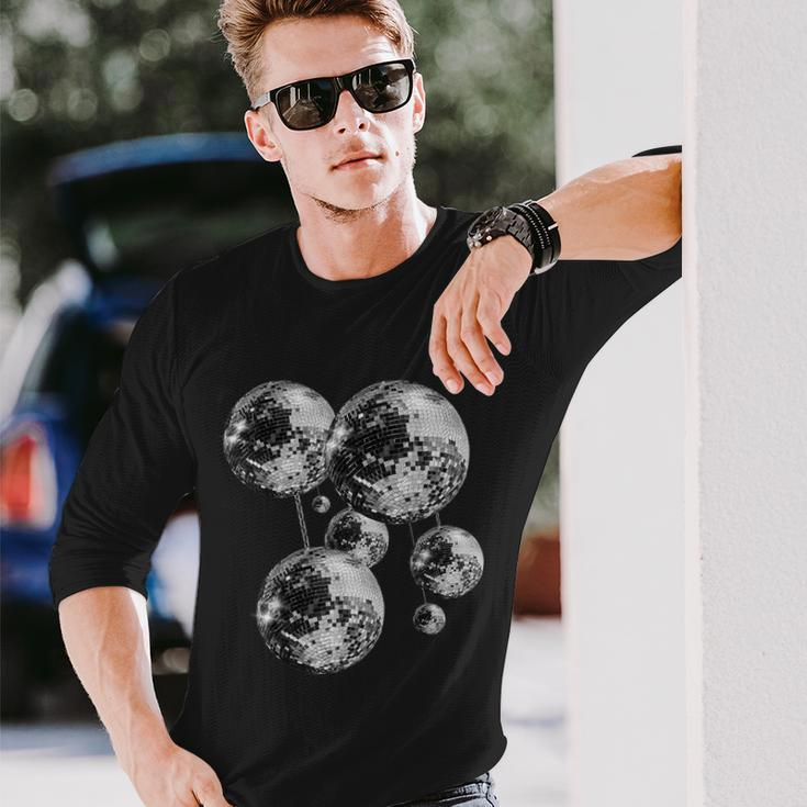 Black And White Disco Ball Pattern 70S 80S Retro Vintage Long Sleeve T-Shirt Gifts for Him