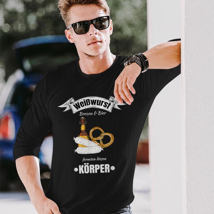 Boarisch Bayrisch Weißwurst Wurst Brezn Brezel Hopfen Motiv Langarmshirts Geschenke für Ihn