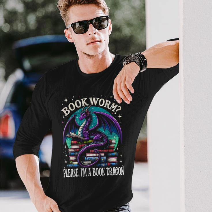 Bookworm Please I'm A Book Dragon Distressed Dragons Books Long Sleeve T-Shirt Gifts for Him