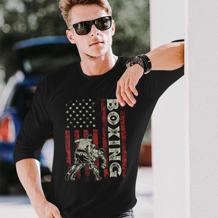 Boxing Us Flag For Dad Boxer Patriotic 4Th Of July Long Sleeve T-Shirt Gifts for Him