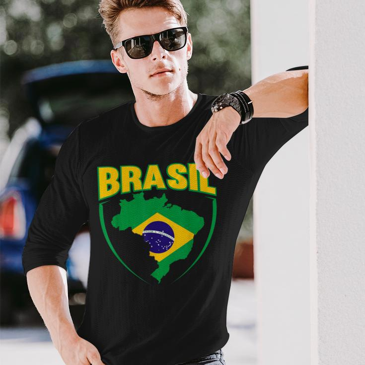 Brasil Sport Soccer Football Brazilian Flag Long Sleeve T-Shirt Gifts for Him