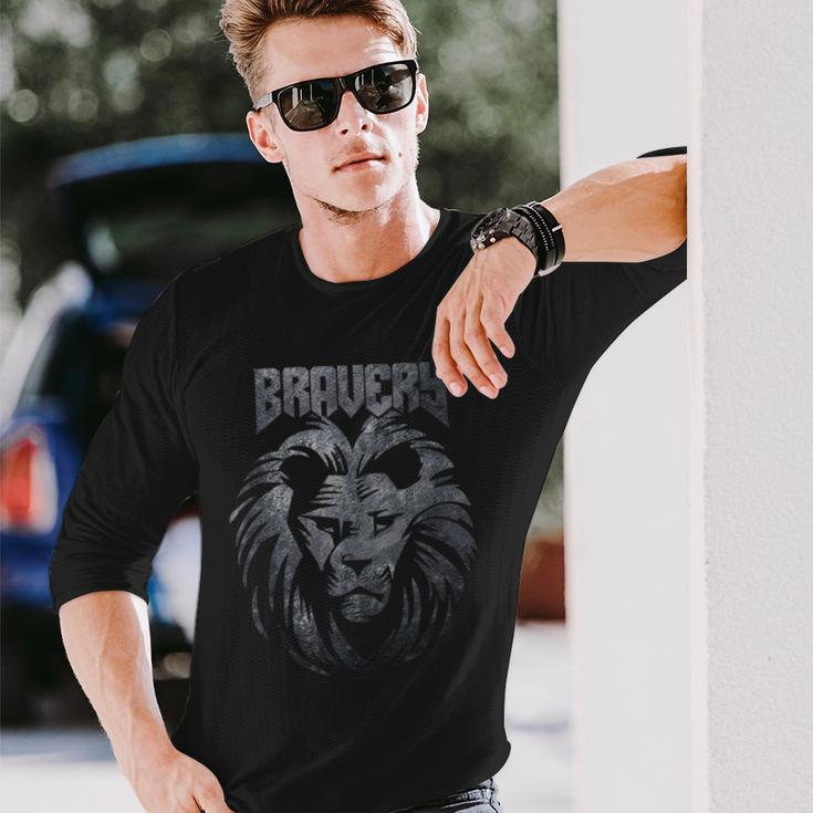 Bravery Courage Lion Mane Animal Big Cat Grey Long Sleeve T-Shirt Gifts for Him