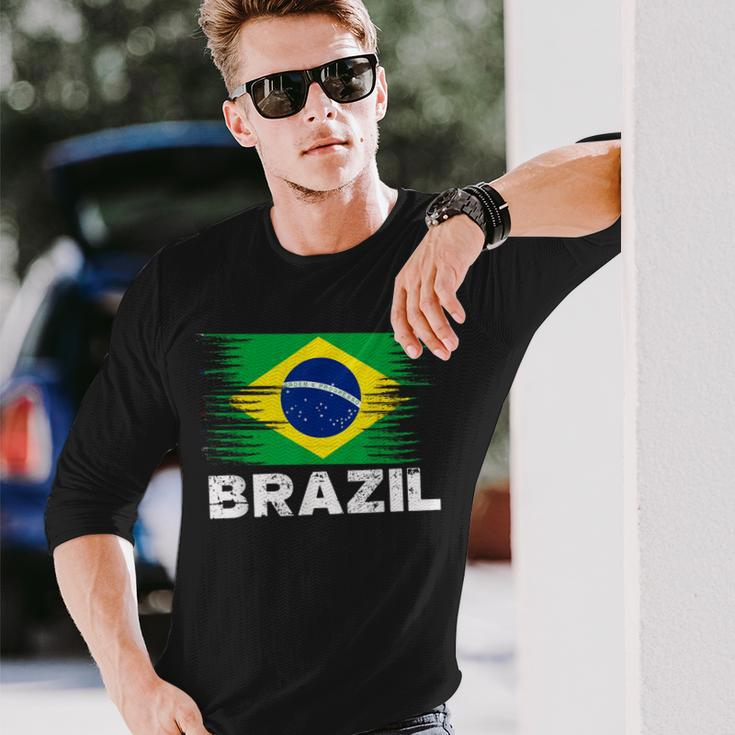 Brazil Brazilian Flag Sports Soccer Football Long Sleeve T-Shirt Gifts for Him