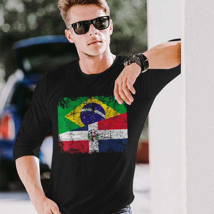 Brazil Dominican Republic Flags Half Dominican Brazilian Long Sleeve T-Shirt Gifts for Him