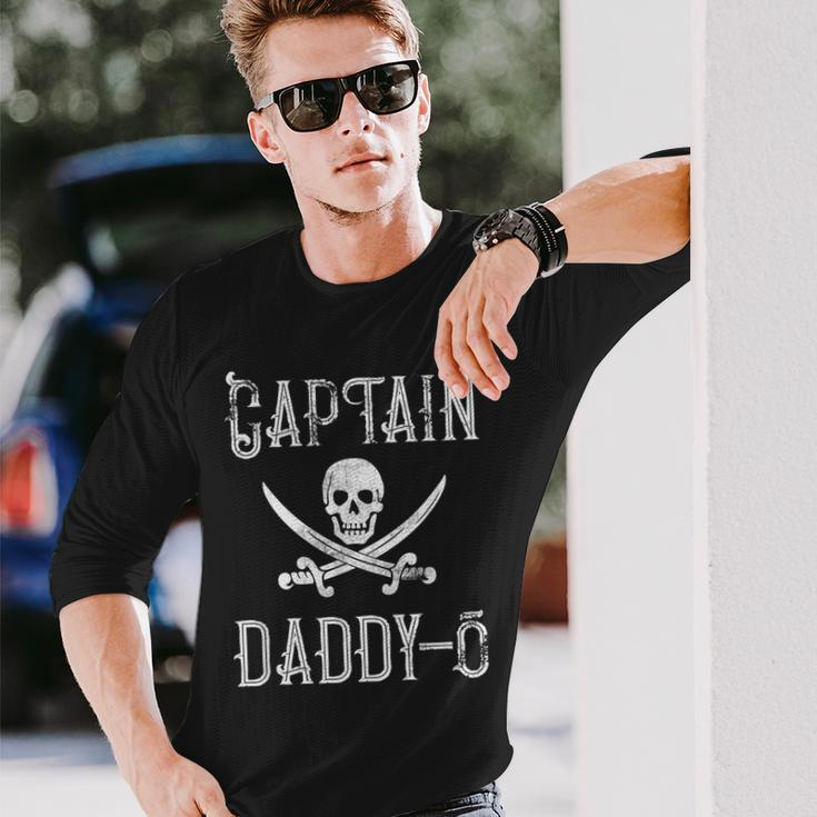 Captain Daddy-O Retro Personalized Pirate Pontoon Long Sleeve T-Shirt Gifts for Him