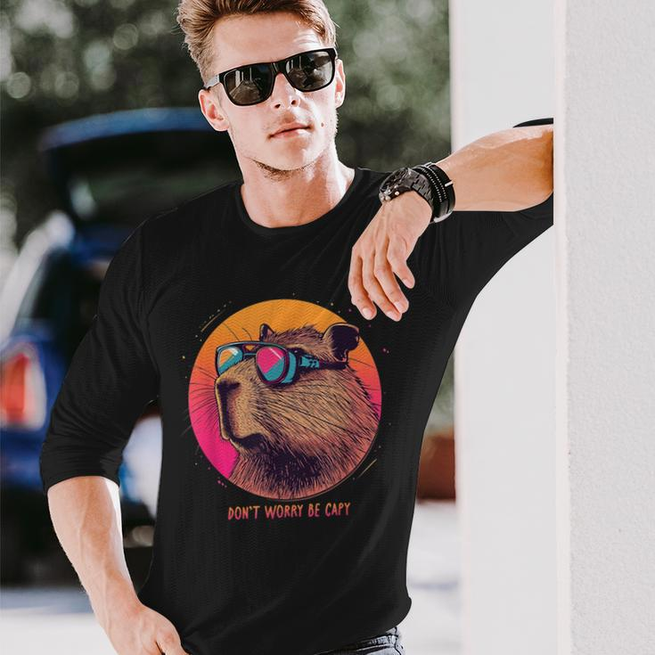 Capybara Dont Worry Be Capy Cute Be Happy Capybara Long Sleeve T-Shirt Gifts for Him