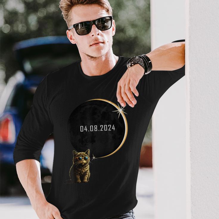 Cat Total Solar Eclipse 2024 Totality Cat Glasses Long Sleeve T-Shirt Gifts for Him