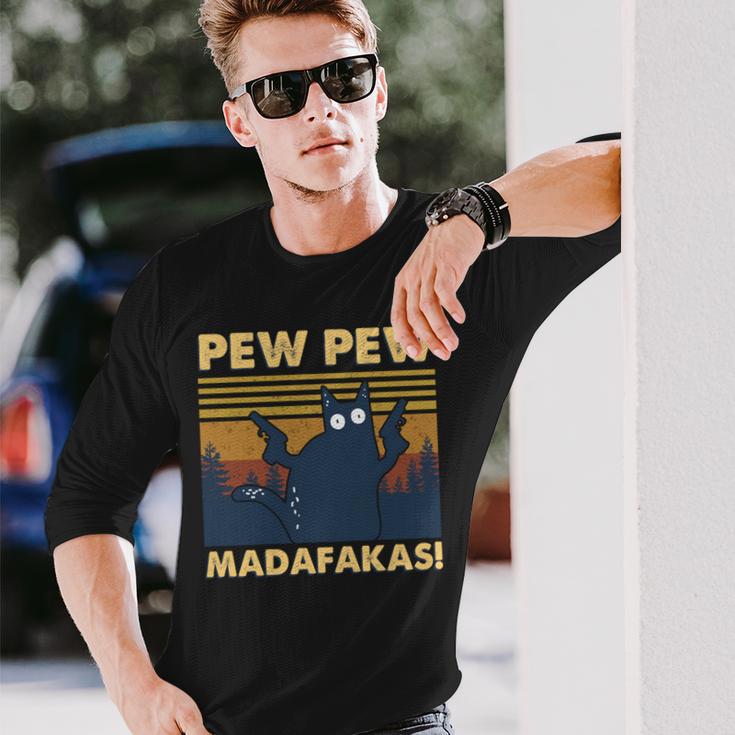 Cat Vintage Pew Pew Pew Madafakas Cat Crazy Pew Vintage Long Sleeve T-Shirt Gifts for Him