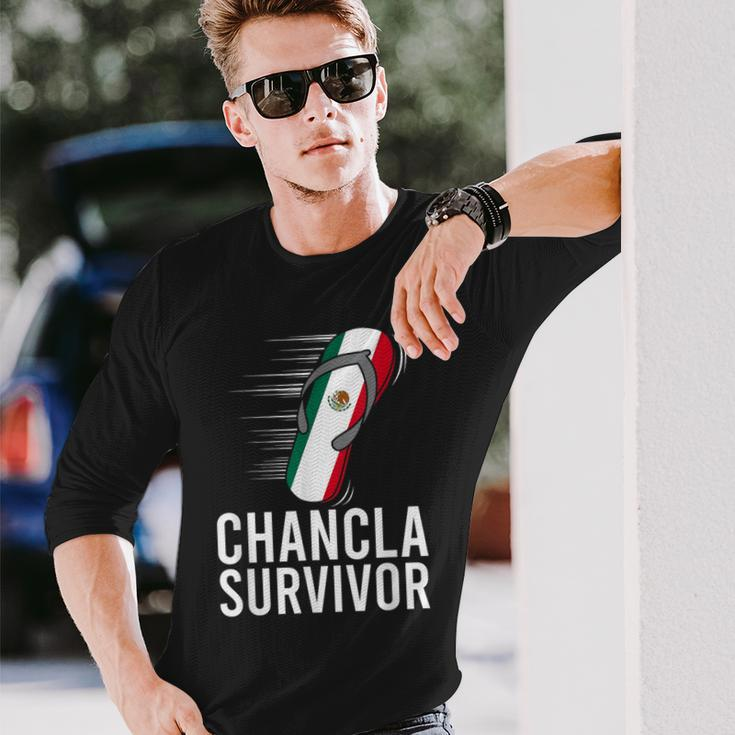 Chancla Survivor Mexico Mexican Flag Joke Idea Long Sleeve T-Shirt Gifts for Him