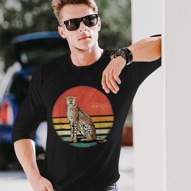 Cheetah Retro Vintage 70S Cheetah African Animal Lover Long Sleeve T-Shirt Gifts for Him