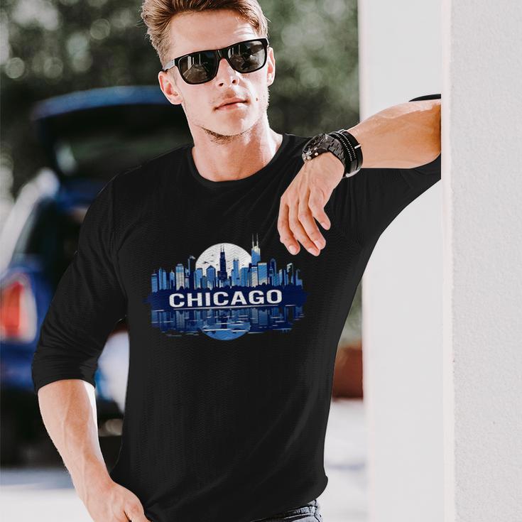 Chicago City Downtown Skyline Long Sleeve T-Shirt Gifts for Him