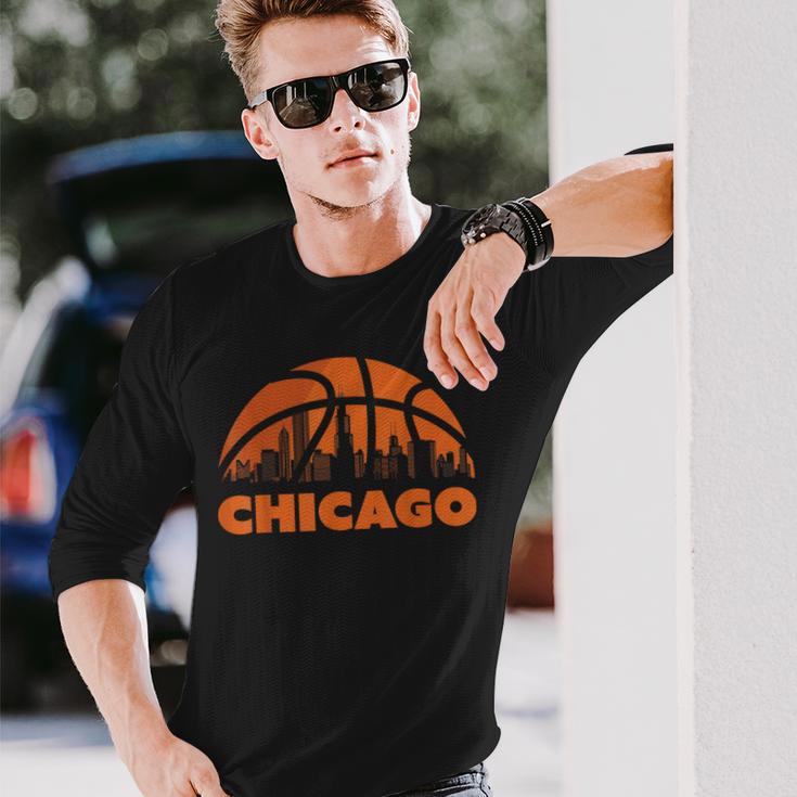 Chicago City Skyline Illinois Basketball Fan Jersey Long Sleeve T-Shirt Gifts for Him