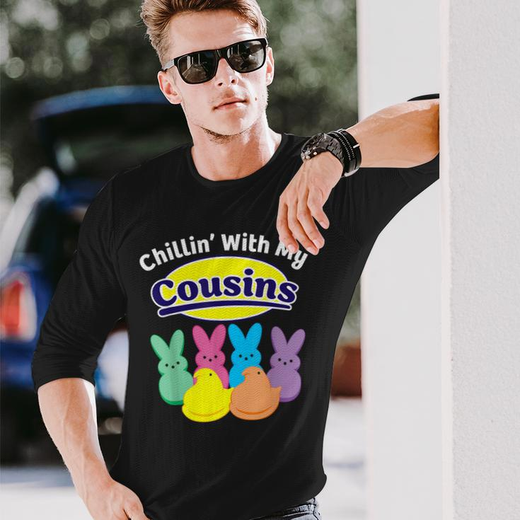 Chillin With My Cousins Colorful Bunnies Easter Girls Boys Long Sleeve T-Shirt Gifts for Him