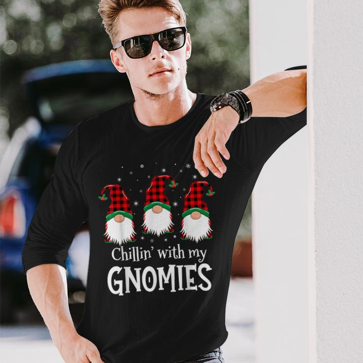 Chillin' With My Gnomies Buffalo Red Plaid Christmas Gnome Long Sleeve T-Shirt Gifts for Him