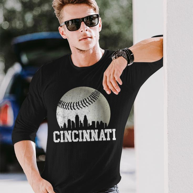 Cincinnati Vintage Baseball Distressed Gameday Retro Long Sleeve T-Shirt Gifts for Him
