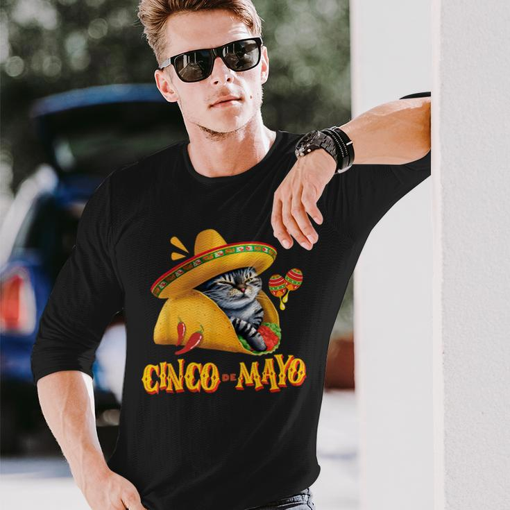 Cinco De Mayo Mexican Fiesta 5 De Mayo Taco Cat Long Sleeve T-Shirt Gifts for Him
