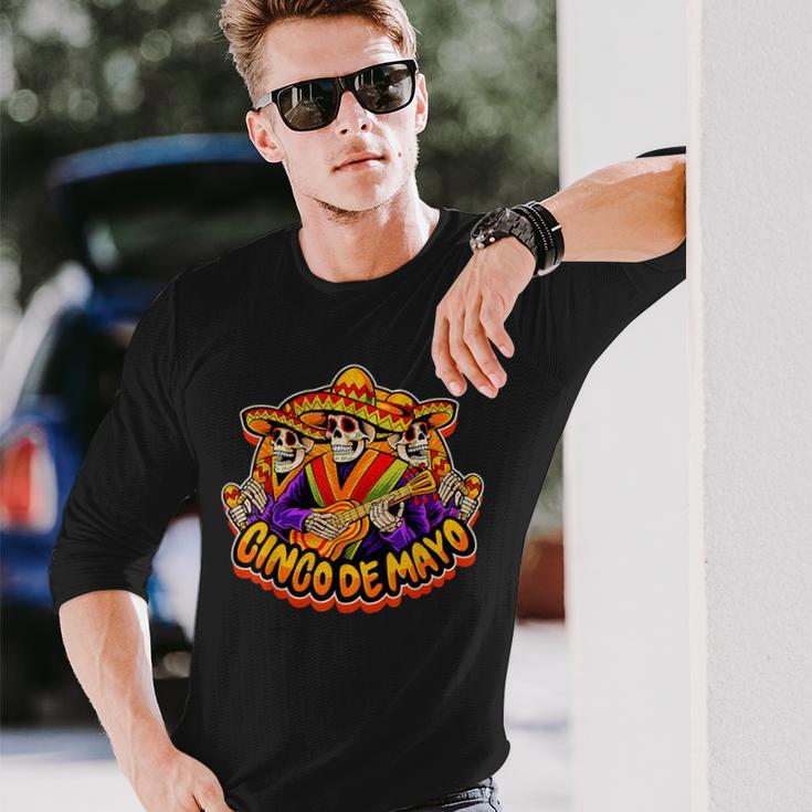 Cinco De Mayo Skeleton Guitar Music Lover Long Sleeve T-Shirt Gifts for Him