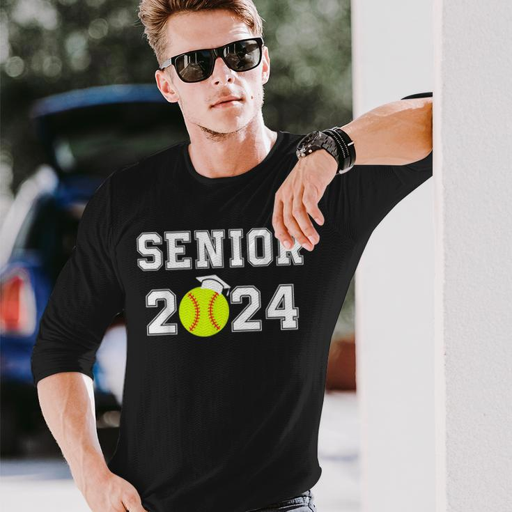 Class Of 2024 Softball Player Senior 2024 High School Grad Long Sleeve T-Shirt Gifts for Him