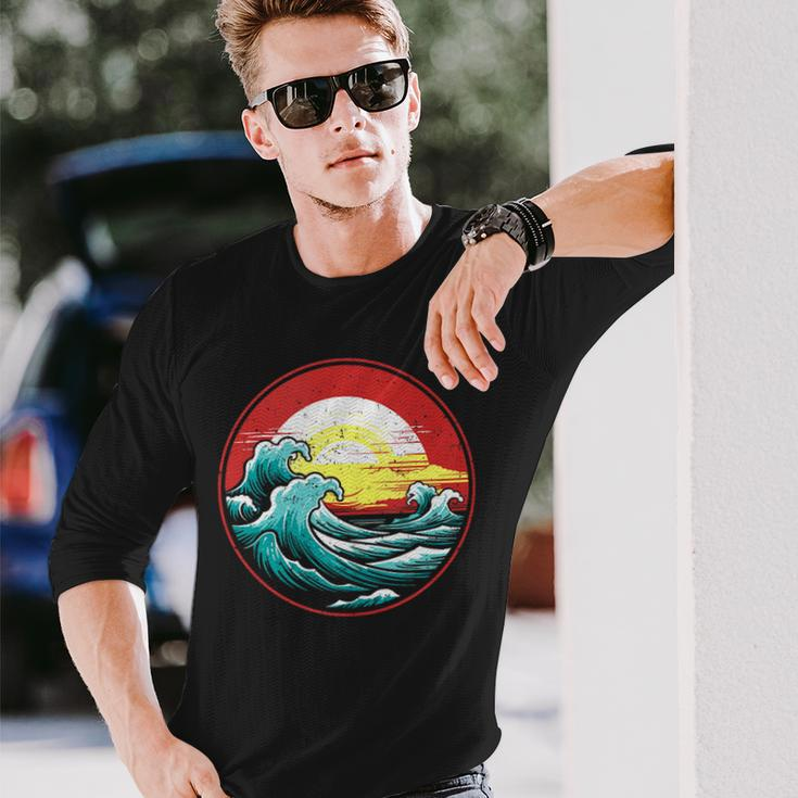 Coastline Sunset And Surf Waves Coastal Living Beach Lover Long Sleeve T-Shirt Gifts for Him