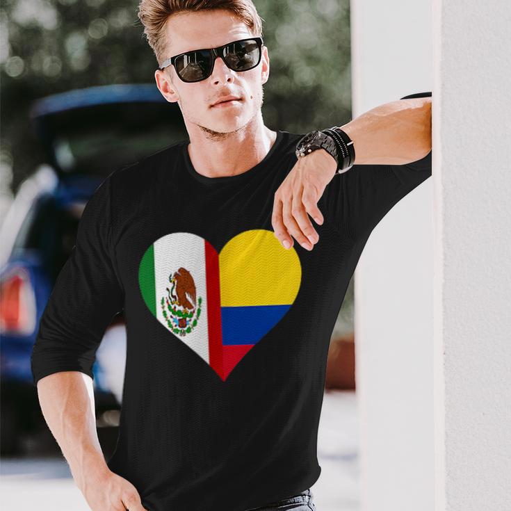 Colombian Mexican Heart Flag Colombia Mexico Long Sleeve T-Shirt Gifts for Him