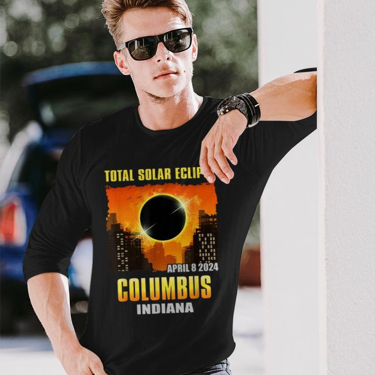 Columbus Indiana 2024 Total Solar Eclipse Long Sleeve T-Shirt Gifts for Him
