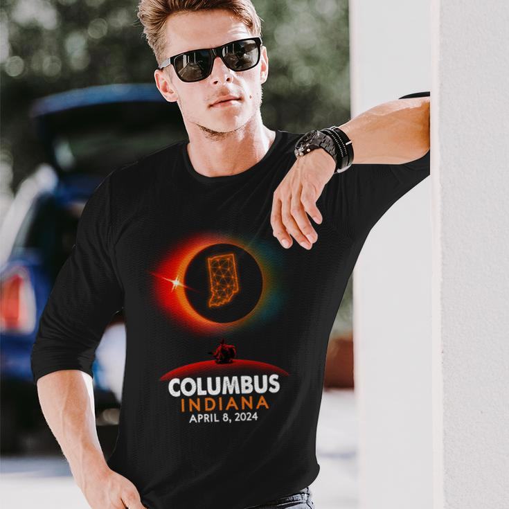 Columbus Indiana Total Solar Eclipse 2024 Long Sleeve T-Shirt Gifts for Him