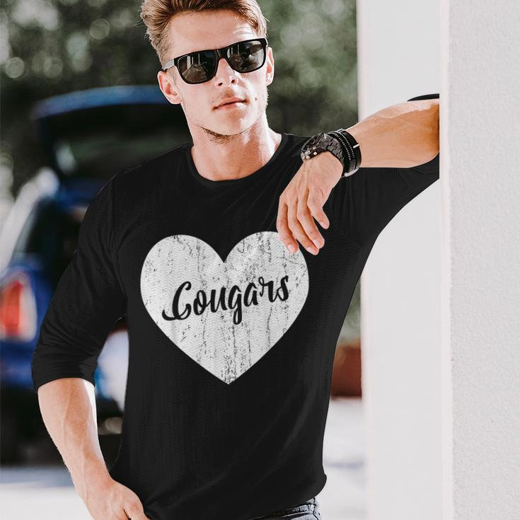 Cougars School Sports Fan Team Spirit Mascot Cute Heart Long Sleeve T-Shirt Gifts for Him