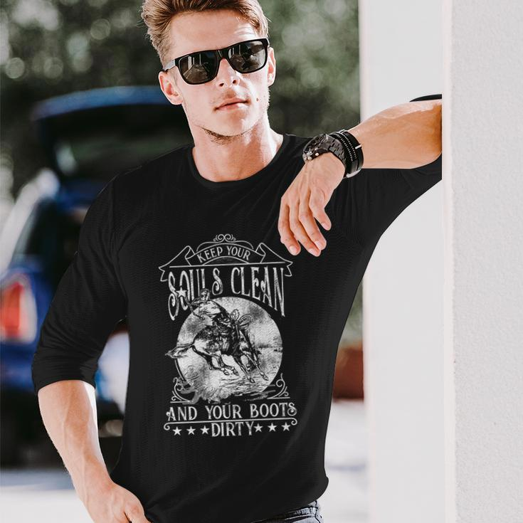 Country Saloon Western Rodeo Idea Cowboy Long Sleeve T-Shirt Gifts for Him