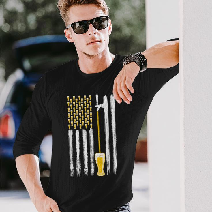 Craft Beer American Flag Usa 4Th July Alcohol Brew Brewery Long Sleeve T-Shirt Gifts for Him