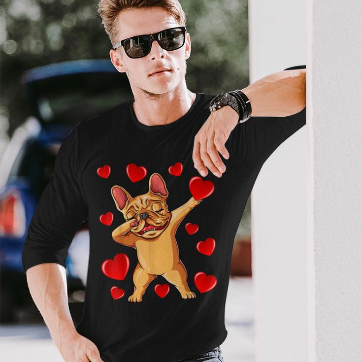 The Cream French Bulldog Dabbing Heart Valentines Day Long Sleeve T-Shirt Gifts for Him