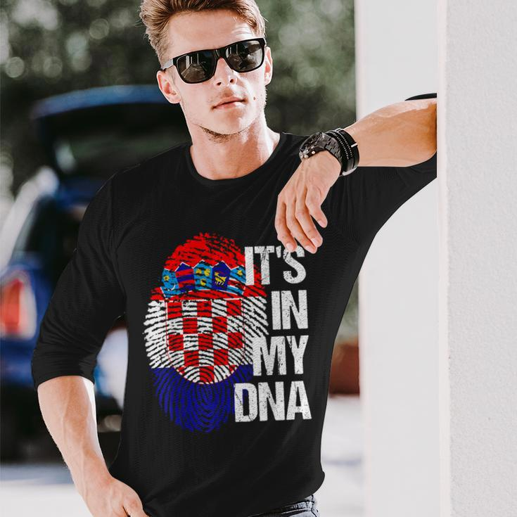 Croatia Hrvatska Flag Home Roots Fingerprint Dna Langarmshirts Geschenke für Ihn