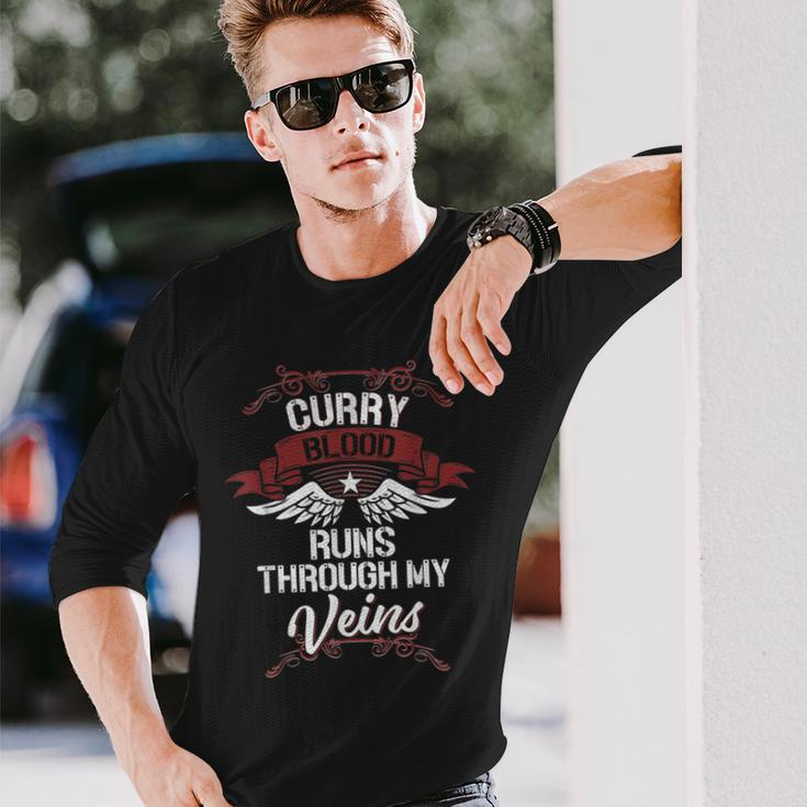 Curry Blood Runs Through My Veins Last Name Family Long Sleeve T-Shirt Gifts for Him